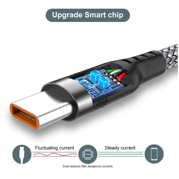 Cavo USB-A / USB-C, 6A, 1m, Gray