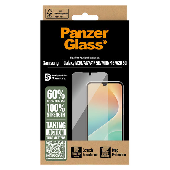 Vetro temperato UWF per Samsung Galaxy M15 5G/F15 5G/A26 5G/A16/A16 5G, Nero, PanzerGlass