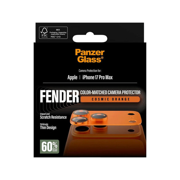 Protezione obiettivo Fender per iPhone 17 Pro Max, Arancione, PanzerGlass
