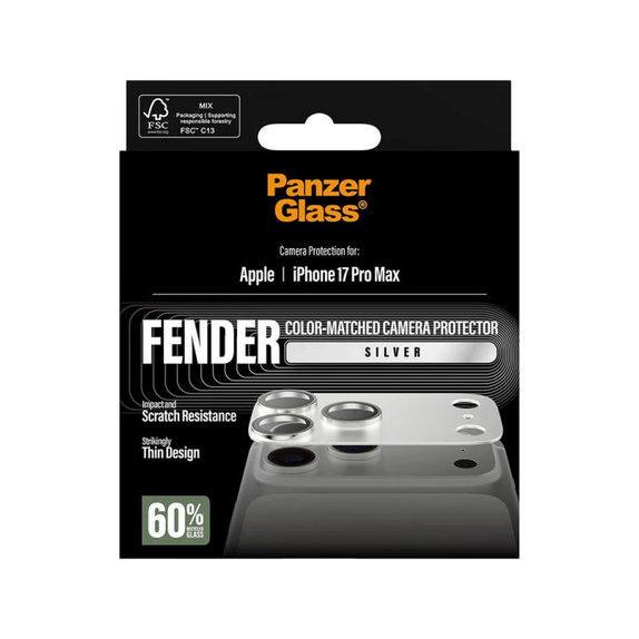 Protezione obiettivo Fender per iPhone 17 Pro Max, Argento, PanzerGlass