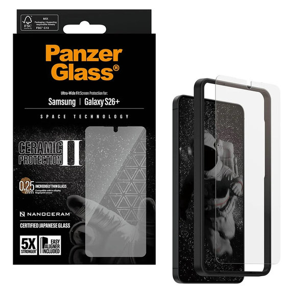 Vetro temperato UWF Ceramic con applicatore per Samsung Galaxy S26+, Trasparente, PanzerGlass