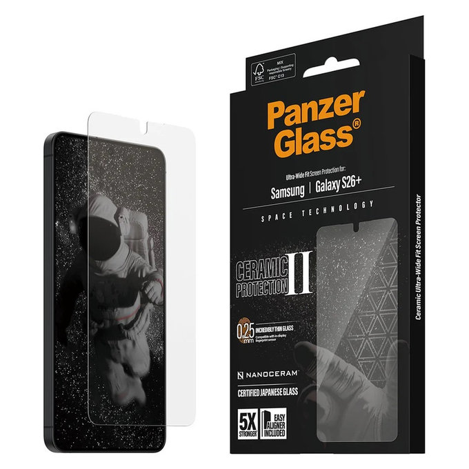 Vetro temperato UWF Ceramic con applicatore per Samsung Galaxy S26+, Trasparente, PanzerGlass
