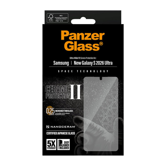 Vetro temperato UWF Ceramic II con applicatore per Samsung S26 Ultra, trasparente, PanzerGlass