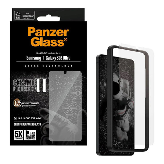 Vetro temperato UWF Ceramic II con applicatore per Samsung S26 Ultra, trasparente, PanzerGlass