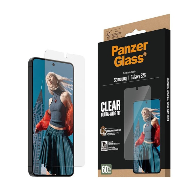 Vetro temperato UWF con applicatore per Samsung S26, Clear, PanzerGlass