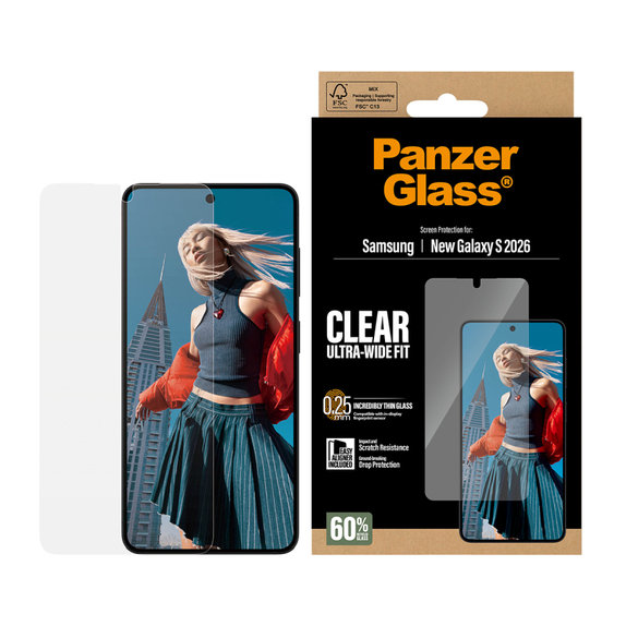 Vetro temperato UWF con applicatore per Samsung S26, Clear, PanzerGlass