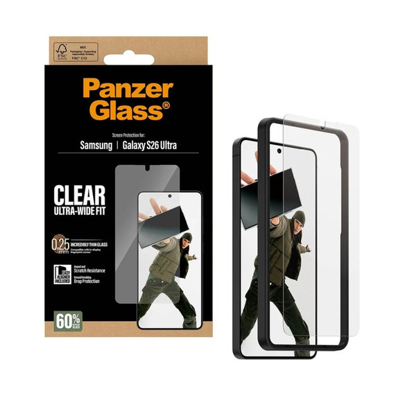 Vetro temperato UWF con applicatore per Samsung S26 Ultra, Clear, PanzerGlass