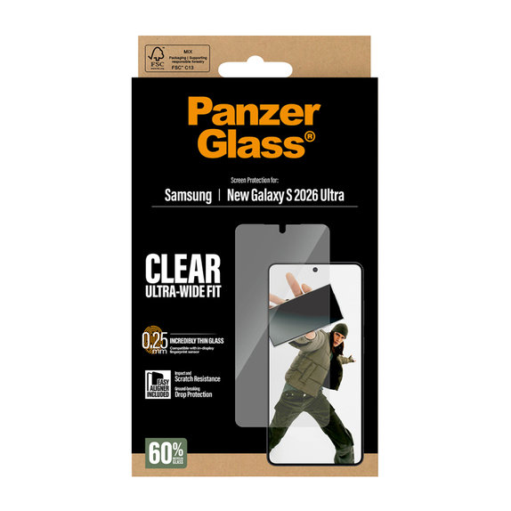 Vetro temperato UWF con applicatore per Samsung S26 Ultra, Clear, PanzerGlass