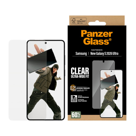 Vetro temperato UWF con applicatore per Samsung S26 Ultra, Clear, PanzerGlass
