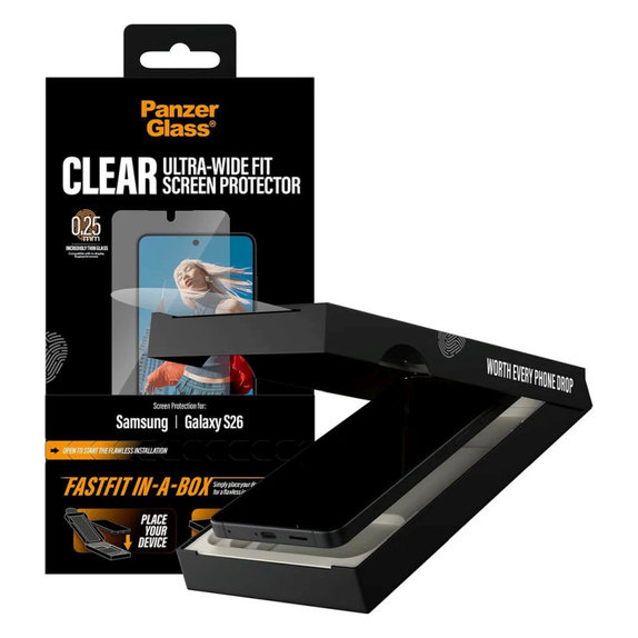 Vetro temperato UWF con FASTFIT In-A-Box per Samsung S26, Trasparente, PanzerGlass