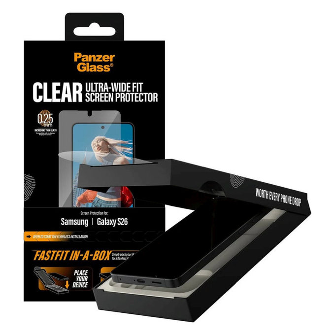 Vetro temperato UWF con FASTFIT In-A-Box per Samsung S26, Trasparente, PanzerGlass