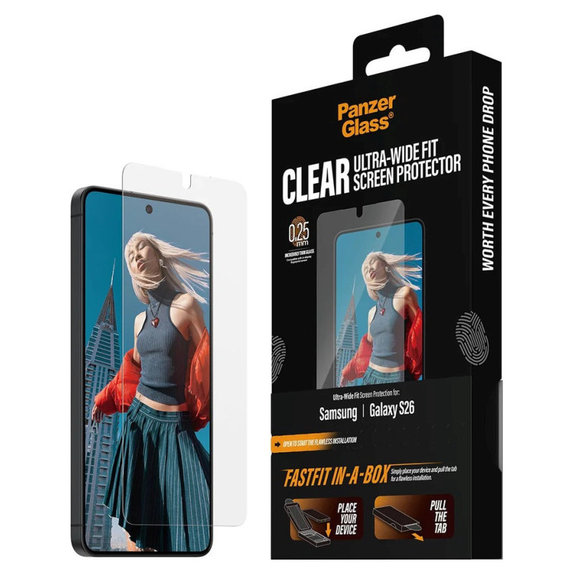 Vetro temperato UWF con FASTFIT In-A-Box per Samsung S26, Trasparente, PanzerGlass