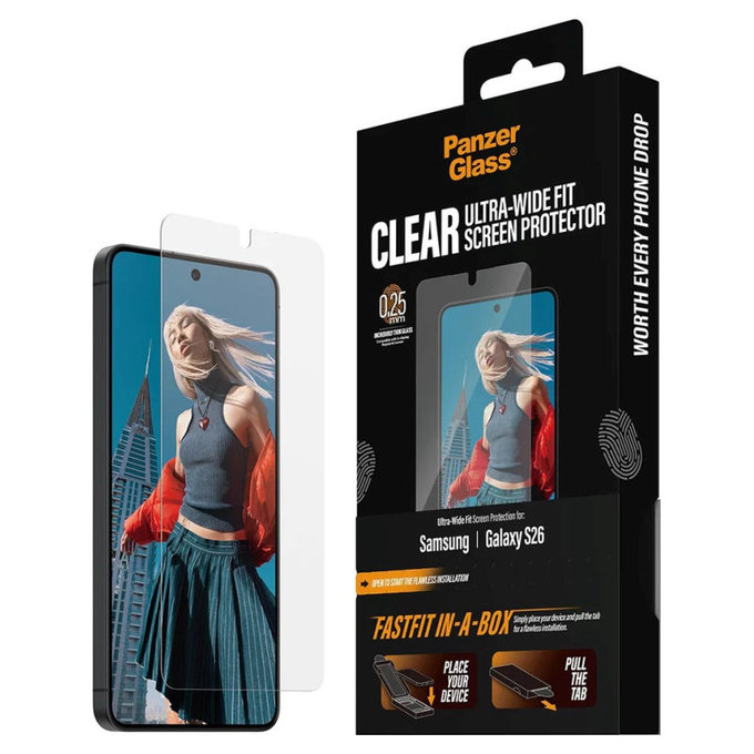 Vetro temperato UWF con FASTFIT In-A-Box per Samsung S26, Trasparente, PanzerGlass
