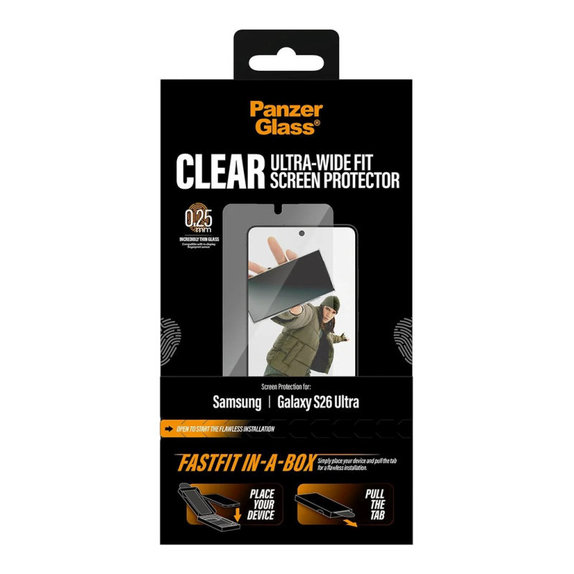 Vetro temperato UWF con FASTFIT In-A-Box per Samsung S26 Ultra, trasparente, PanzerGlass