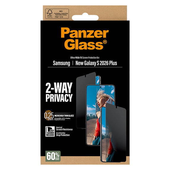 Vetro temperato UWF 2-Way Privacy con applicatore per Samsung Galaxy S26+, Trasparente, PanzerGlass