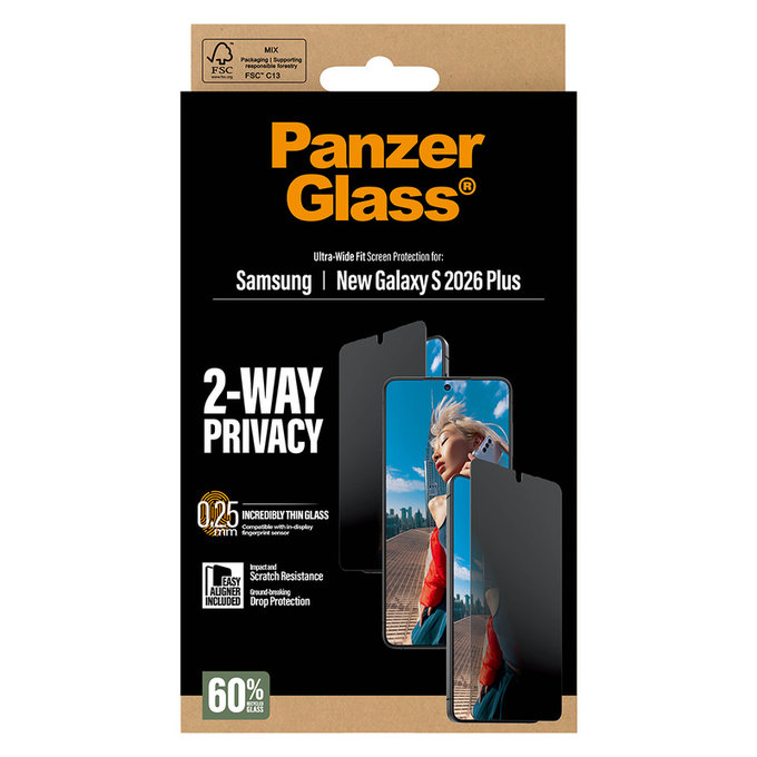 Vetro temperato UWF 2-Way Privacy con applicatore per Samsung Galaxy S26+, Trasparente, PanzerGlass