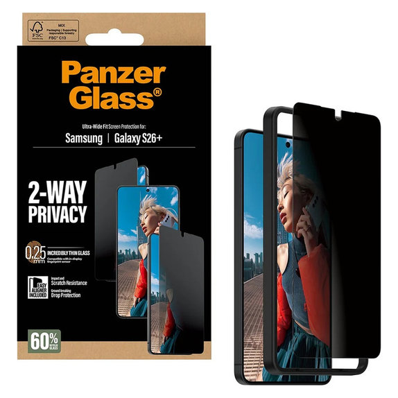 Vetro temperato UWF 2-Way Privacy con applicatore per Samsung Galaxy S26+, Trasparente, PanzerGlass