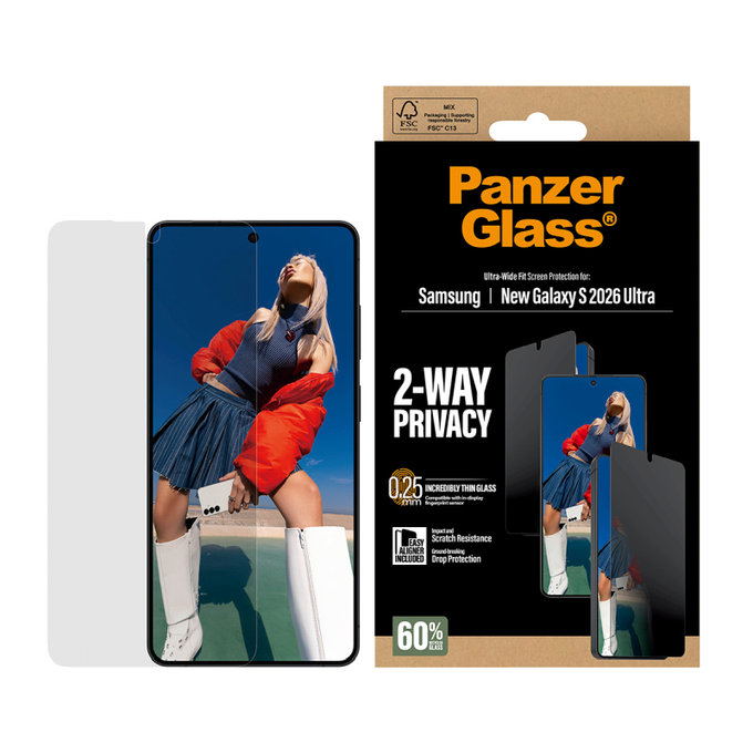 Vetro temperato privacy UWF 2-Way con applicatore per Samsung S26 Ultra, Clear, PanzerGlass