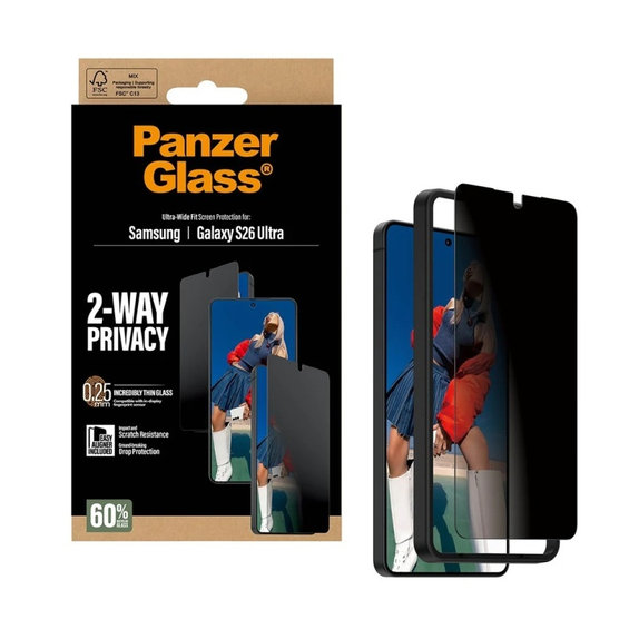 Vetro temperato privacy UWF 2-Way con applicatore per Samsung S26 Ultra, Clear, PanzerGlass