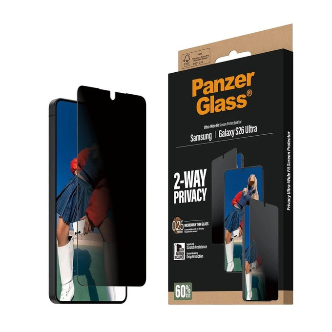 Vetro temperato privacy UWF 2-Way con applicatore per Samsung S26 Ultra, Clear, PanzerGlass