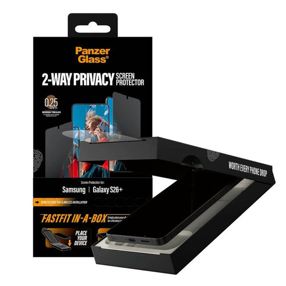 Vetro temperato UWF 2-Way Privacy con FASTFIT In-A-Box per Samsung S26+, Clear, PanzerGlass