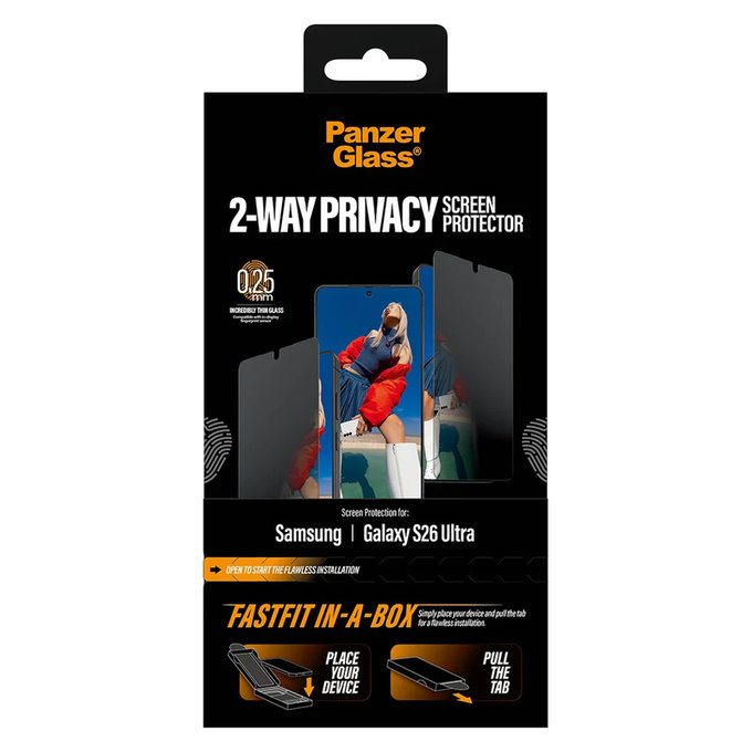 Vetro temperato UWF 2-Way Privacy con FASTFIT In-A-Box per Samsung Galaxy S26 Ultra, Trasparente, PanzerGlass