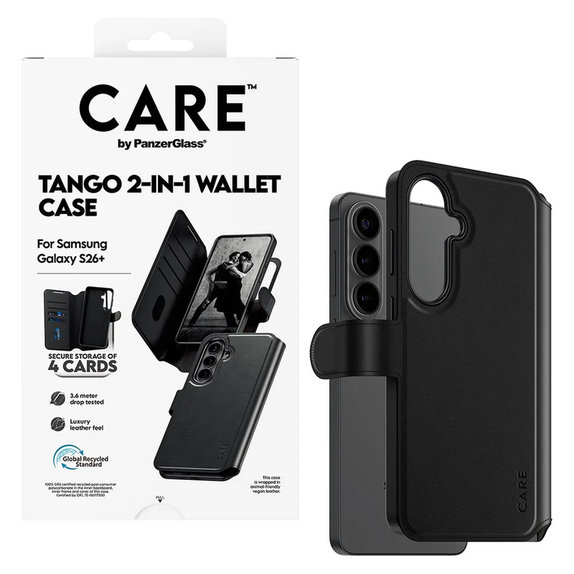 Custodia Tango Wallet Two-In-One con QI per Samsung Galaxy S26+, Nero, PanzerGlass