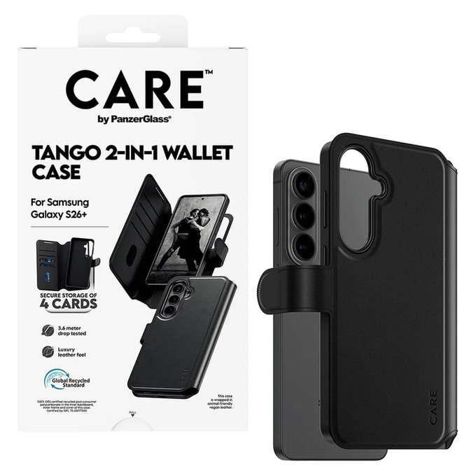 Custodia Tango Wallet Two-In-One con QI per Samsung Galaxy S26+, Nero, PanzerGlass