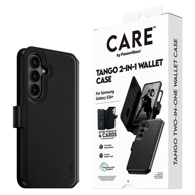 Custodia Tango Wallet Two-In-One con QI per Samsung Galaxy S26+, Nero, PanzerGlass
