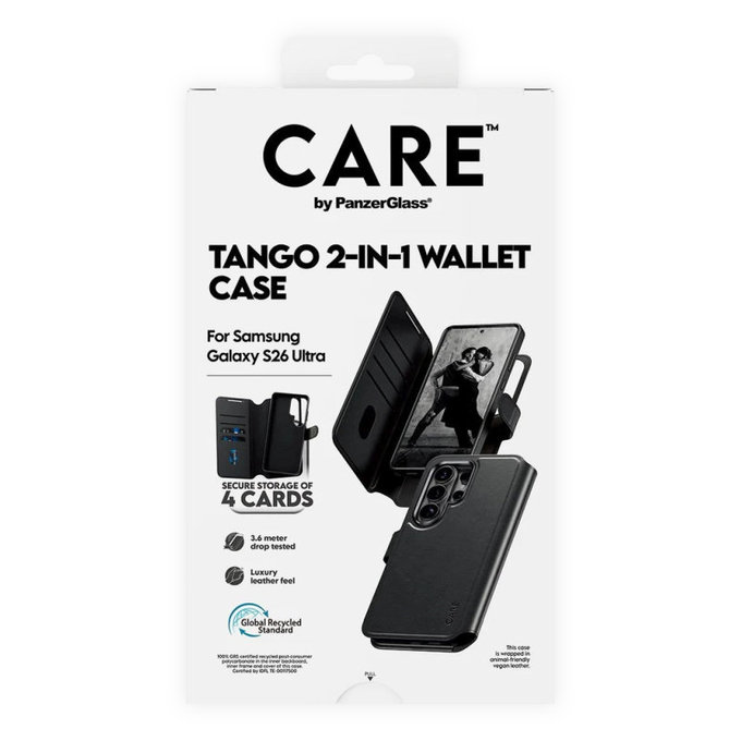 Custodia Wallet Tango Two-In-One con QI per Samsung S26 Ultra, Nero, CARE