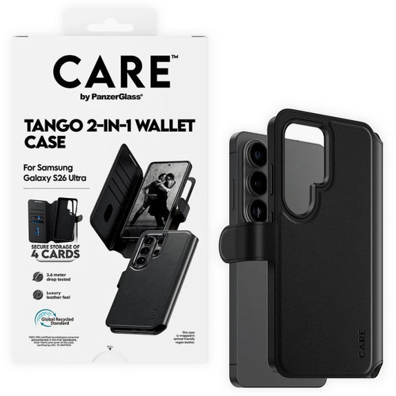 Custodia Wallet Tango Two-In-One con QI per Samsung S26 Ultra, Nero, CARE