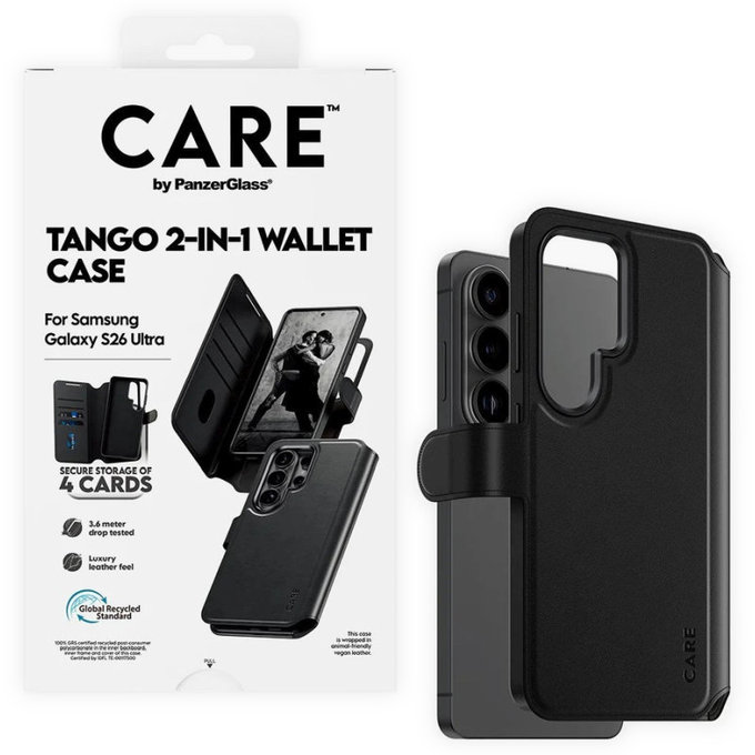 Custodia Wallet Tango Two-In-One con QI per Samsung S26 Ultra, Nero, CARE