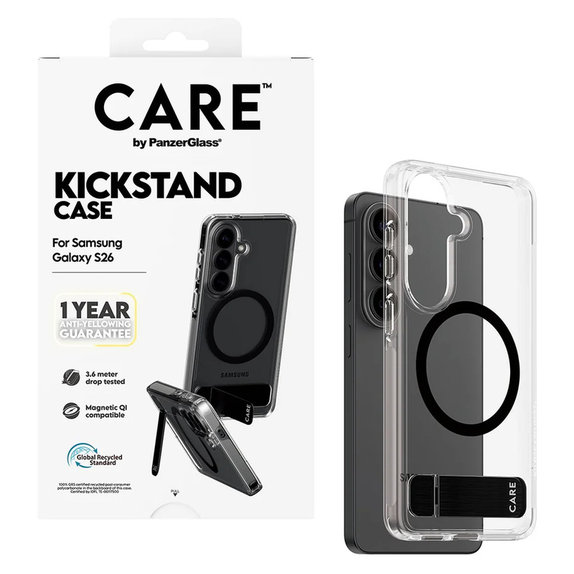 Custodia Kickstand con QI nero per Samsung Galaxy S26, Trasparente, PanzerGlass