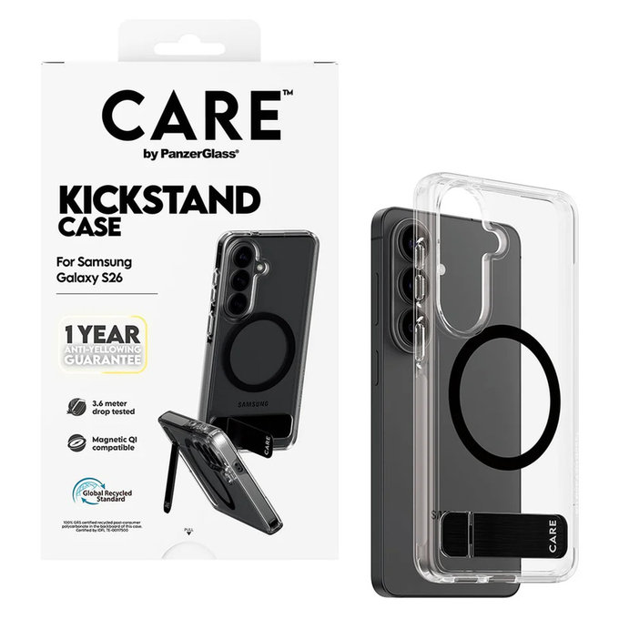 Custodia Kickstand con QI nero per Samsung Galaxy S26, Trasparente, PanzerGlass