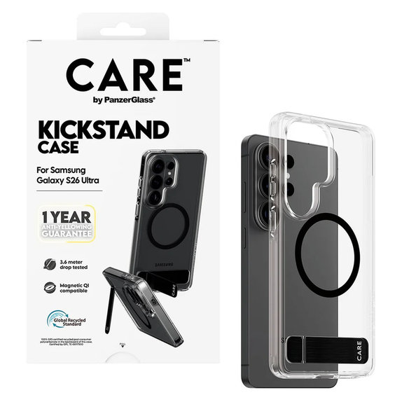 Custodia Kickstand con QI nero per Samsung Galaxy S26 Ultra, Trasparente, PanzerGlass