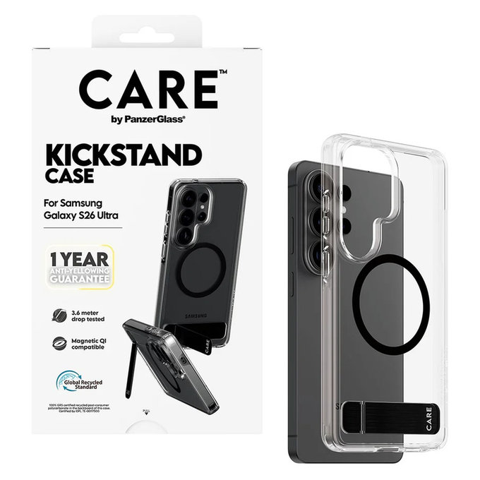 Custodia Kickstand con QI nero per Samsung Galaxy S26 Ultra, Trasparente, PanzerGlass