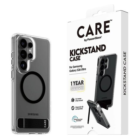 Custodia Kickstand con QI nero per Samsung Galaxy S26 Ultra, Trasparente, PanzerGlass
