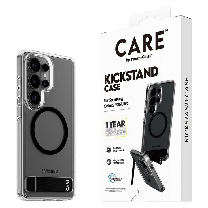Custodia Kickstand con QI nero per Samsung Galaxy S26 Ultra, Trasparente, PanzerGlass