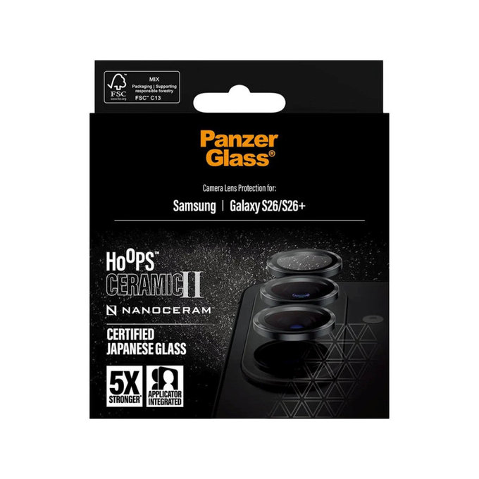Protezione obiettivo Hoops Ceramic II per Samsung S26/S26+, Nero, PanzerGlass