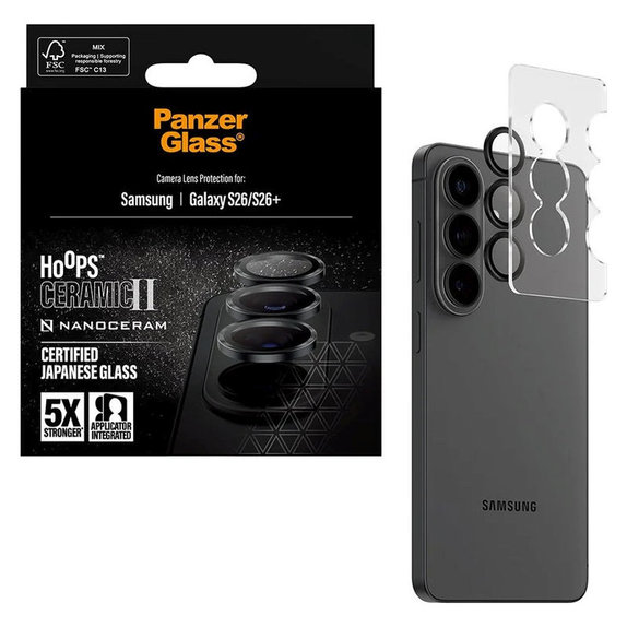 Protezione obiettivo Hoops Ceramic II per Samsung S26/S26+, Nero, PanzerGlass