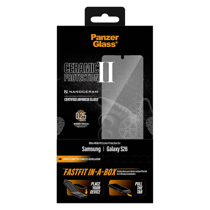 Vetro temperato UWF Ceramic con FASTFIT In-A-Box per Samsung Galaxy S26, Trasparente, PanzerGlass