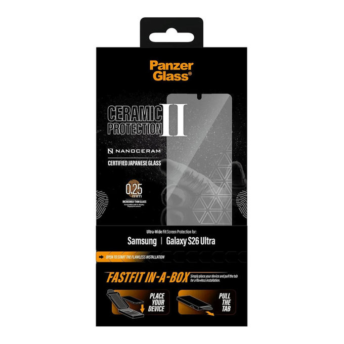 Vetro temperato UWF Ceramic con FASTFIT In-A-Box per Samsung S26 Ultra, Trasparente, PanzerGlass