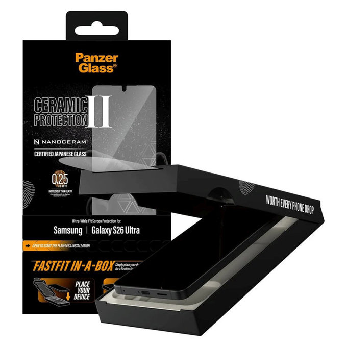 Vetro temperato UWF Ceramic con FASTFIT In-A-Box per Samsung S26 Ultra, Trasparente, PanzerGlass