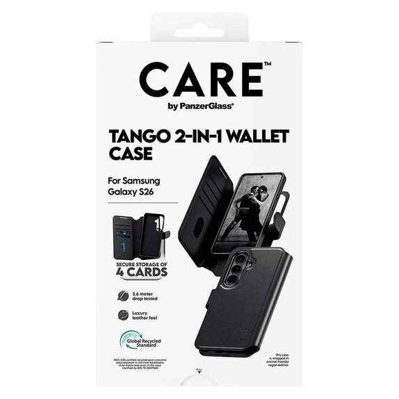 Custodia Tango Wallet Two-In-One con QI per Samsung Galaxy S26, Nero, PanzerGlass
