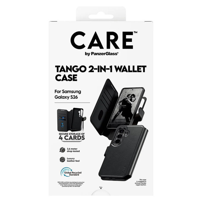 Custodia Tango Wallet Two-In-One con QI per Samsung Galaxy S26, Nero, PanzerGlass