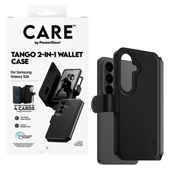 Custodia Tango Wallet Two-In-One con QI per Samsung Galaxy S26, Nero, PanzerGlass