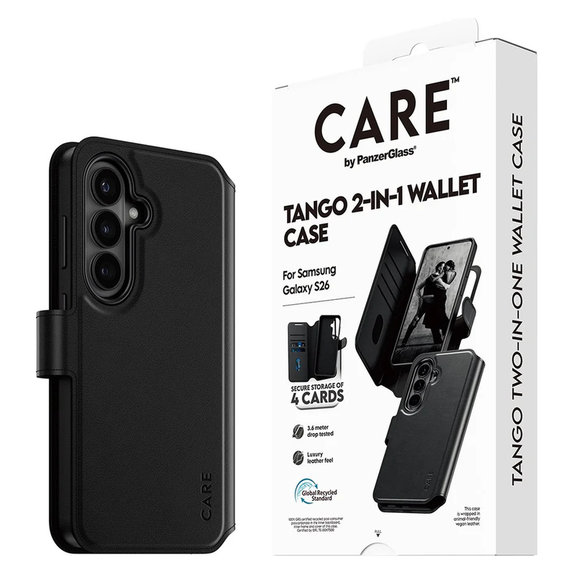 Custodia Tango Wallet Two-In-One con QI per Samsung Galaxy S26, Nero, PanzerGlass