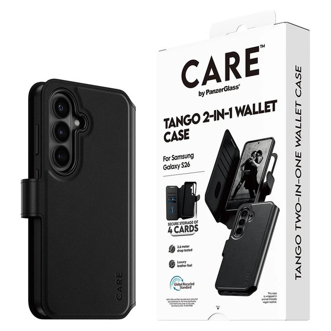 Custodia Tango Wallet Two-In-One con QI per Samsung Galaxy S26, Nero, PanzerGlass