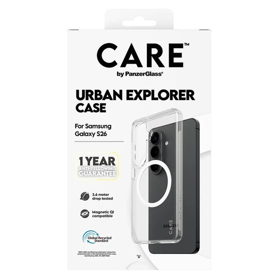 Custodia Urban Explorer con QI bianco per Samsung Galaxy S26, Trasparente, PanzerGlass