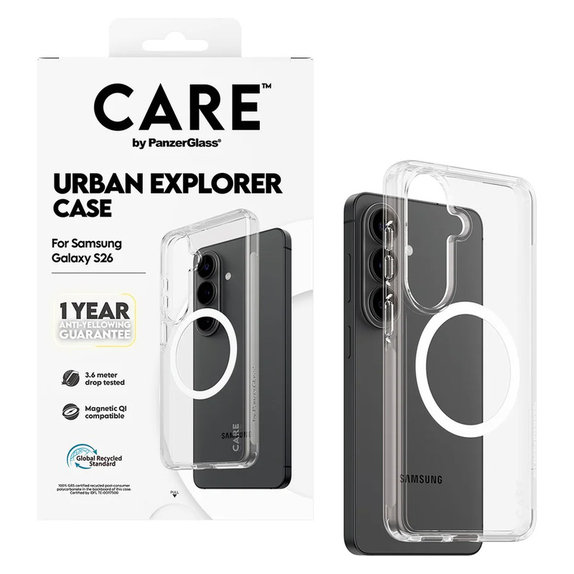 Custodia Urban Explorer con QI bianco per Samsung Galaxy S26, Trasparente, PanzerGlass